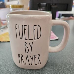 Rae Dunn White Ceramic Mug - "Fueled By Prayer" - 16oz